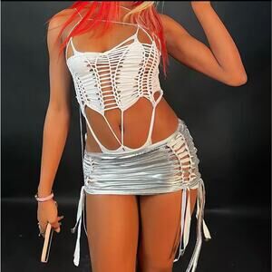 Echoine Metallic Lace Bandage Mini Skirt Size XL